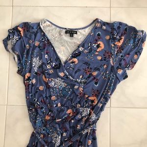 Blue Floral Wrap Mini Dress